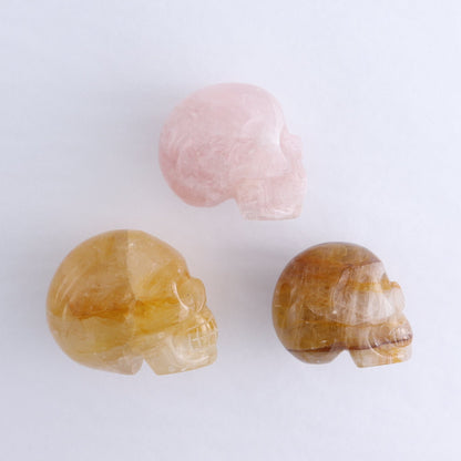 Golden Healer Skulls Set of 2 & 1 Rose Quartz Skull