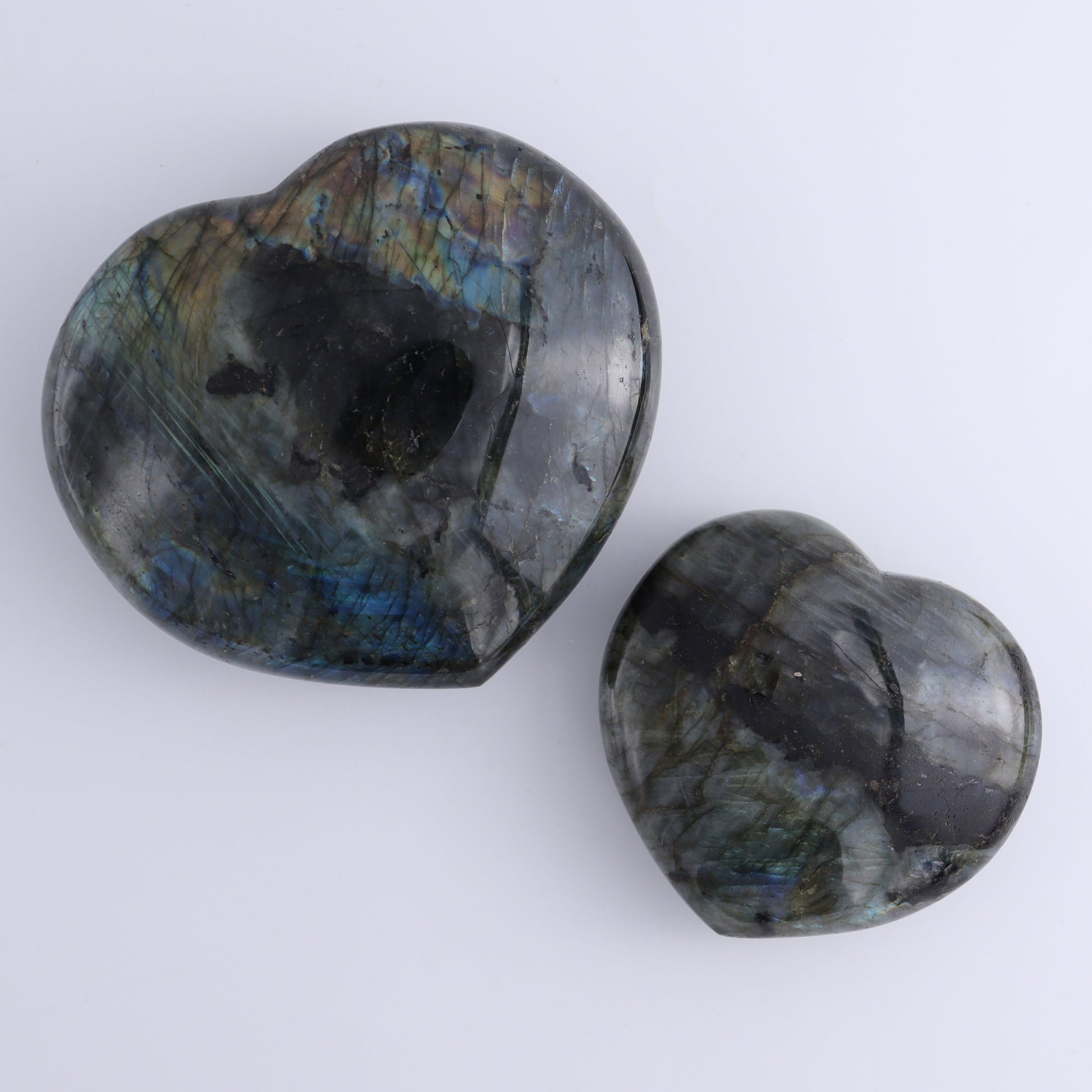 Labradorite Hearts Set of 2 - Expert Wholesale and Supplier of Wholesale Crystals & Bulk Gemstones, ["Hearts","Labradorite","Madagascar"]