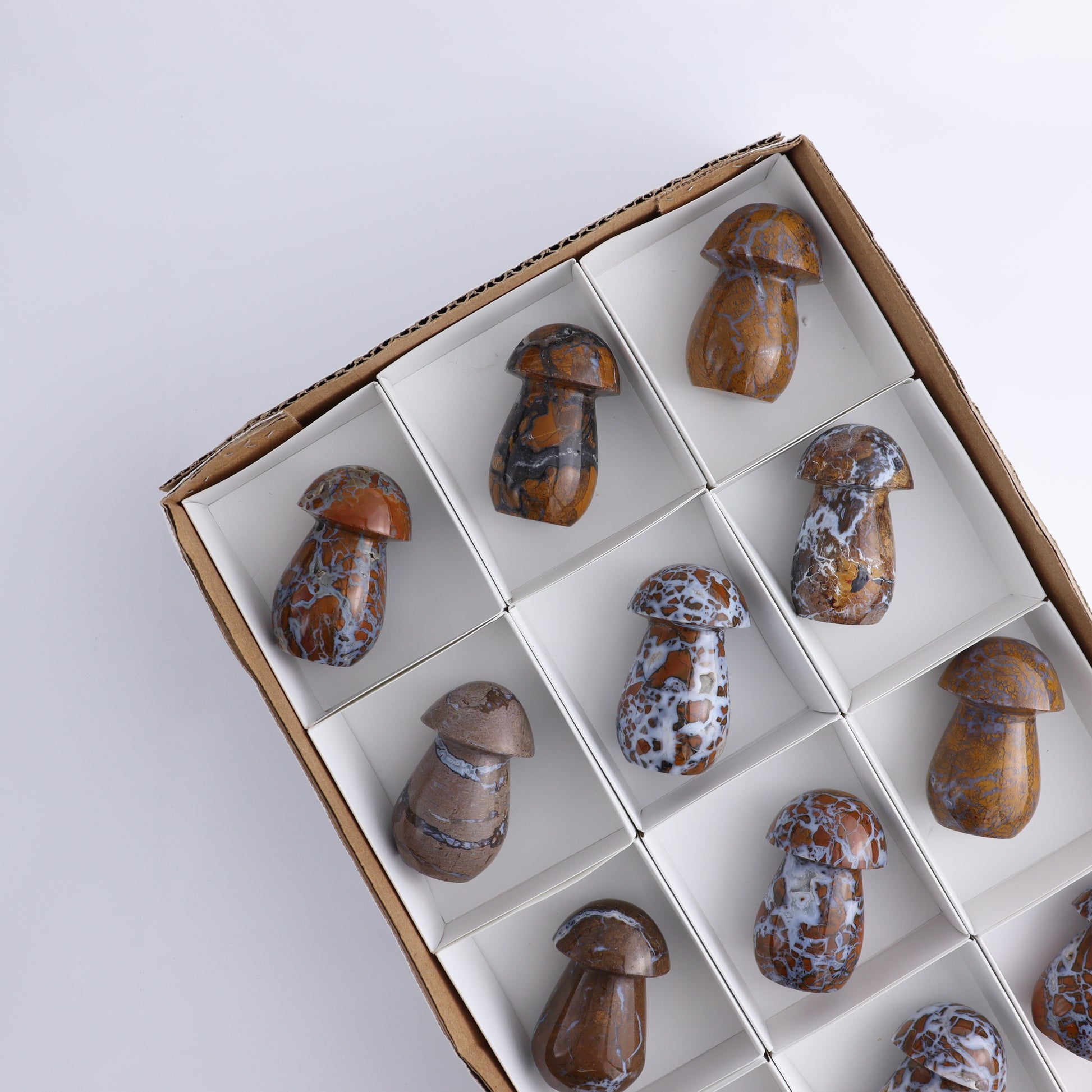 Brecciated Jasper Mushrooms Set of 12 - Expert Wholesale and Supplier of Wholesale Crystals & Bulk Gemstones, ["Brecciated Jasper","Indonesia","Mushrooms"]
