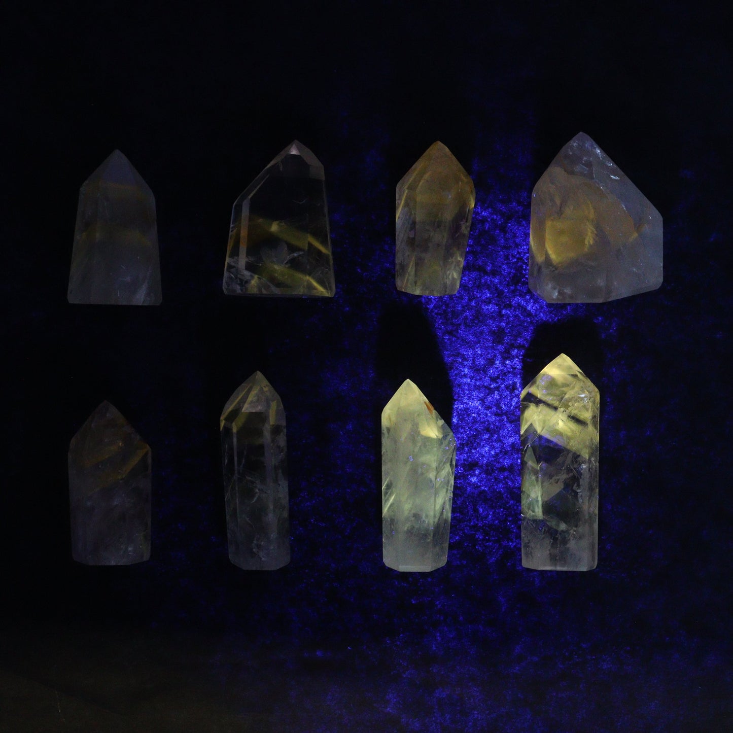 Powellite Amethyst UV Reactive Towers Set of 20 - Expert Wholesale and Supplier of Wholesale Crystals & Bulk Gemstones, ["Amethyst","Powellite"]