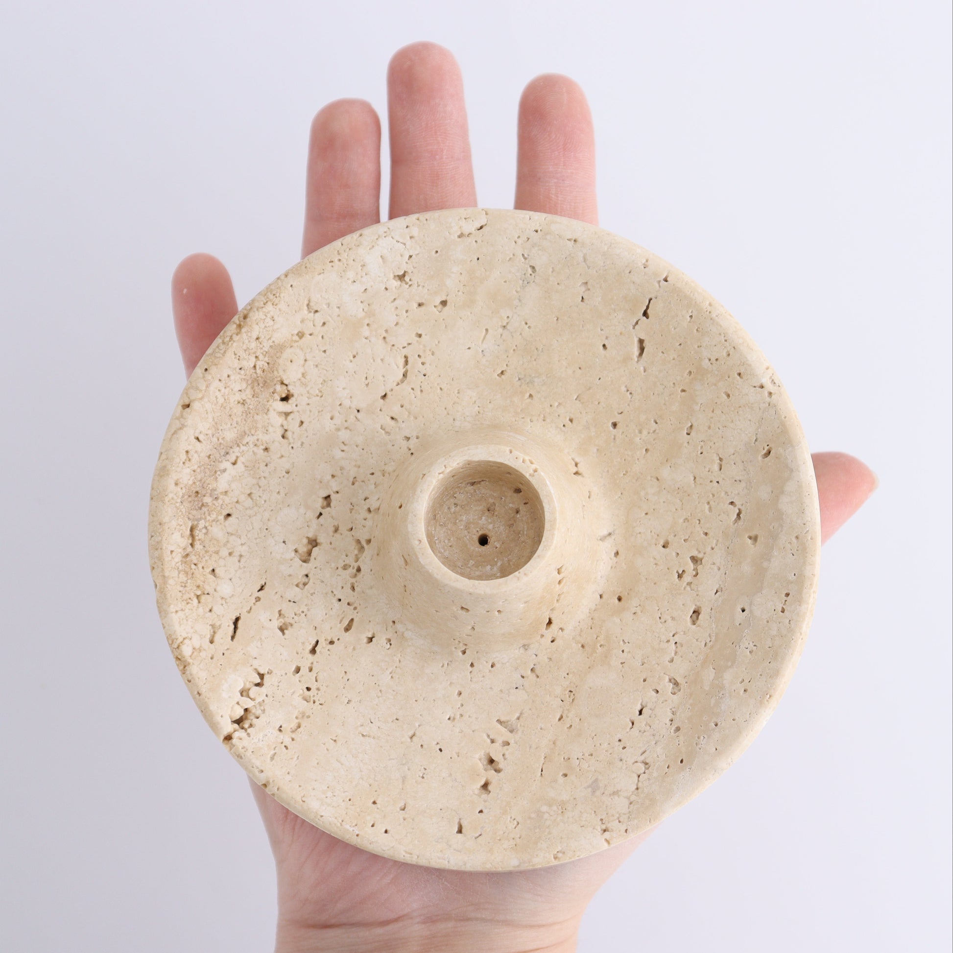 One Travertine Palo Santo/Incense/Candle Holder - Expert Wholesale and Supplier of Wholesale Crystals & Bulk Gemstones, ["Candle Holder","Catalog Onyx","Incense holders","Mexico","Palo Santo Holder","Travertine"]