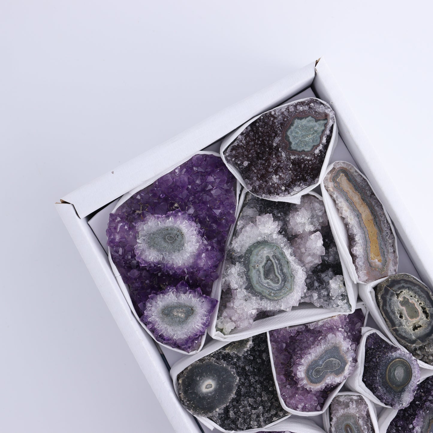 Uruguay Amethyst Clusters with "Eyes" Flat of 11 - Expert Wholesale and Supplier of Wholesale Crystals & Bulk Gemstones, ["Amethyst","Clusters","Eyes Amethyst","Uruguay"]