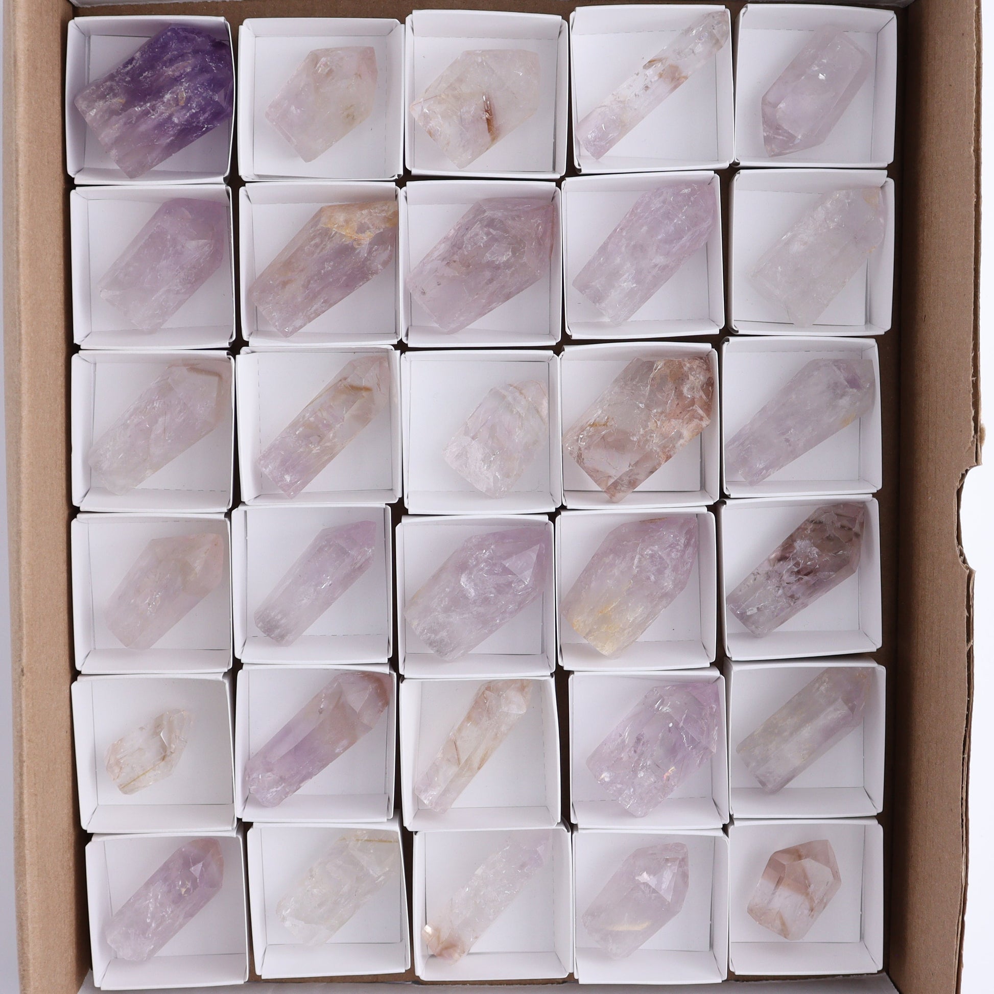 Powellite Amethyst UV Reactive Towers Set of 30 - Expert Wholesale and Supplier of Wholesale Crystals & Bulk Gemstones, ["Amethyst","Powellite"]