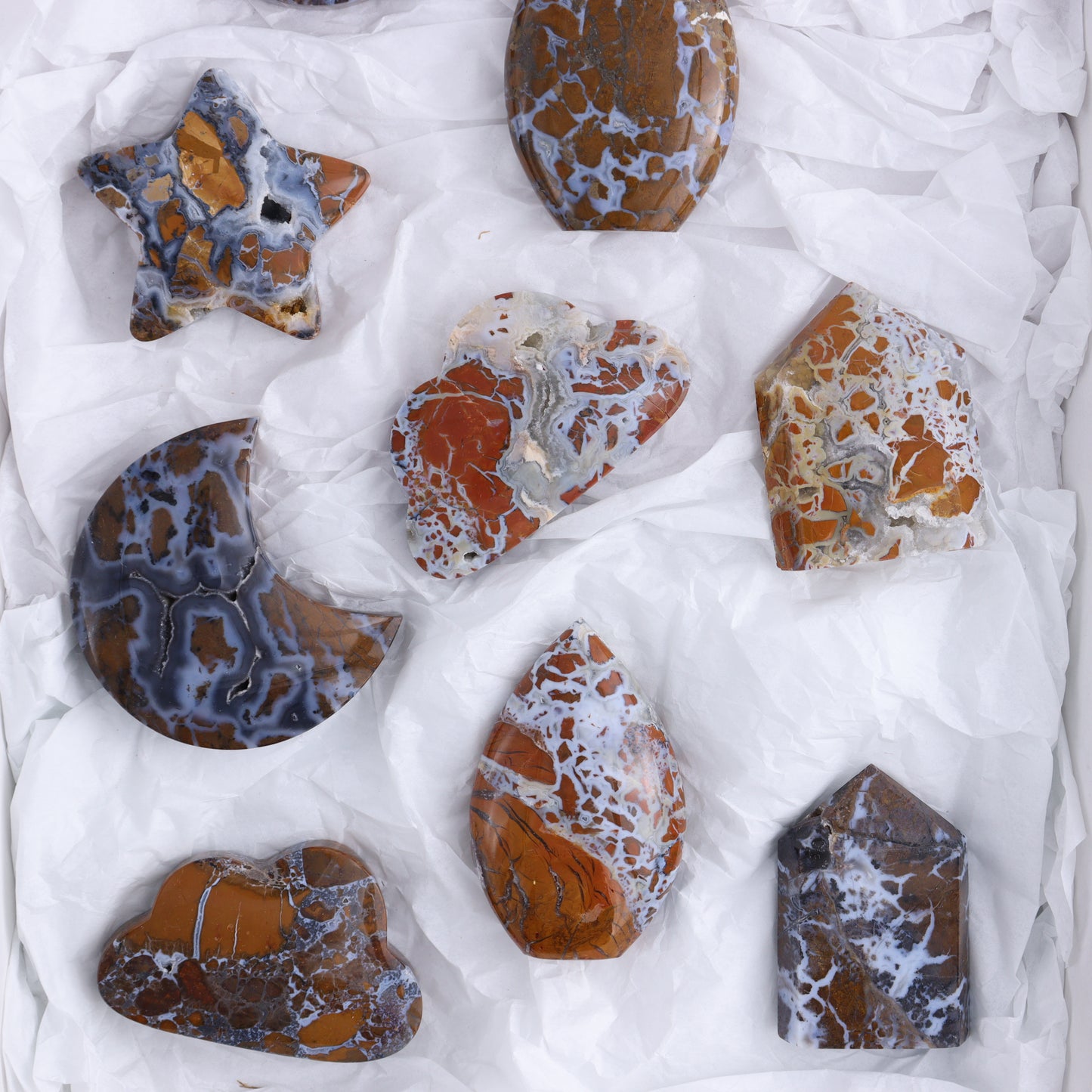 Brecciated Jasper Moons, Stars, Towers, Clouds, and Flames Set of 10 - Expert Wholesale and Supplier of Wholesale Crystals & Bulk Gemstones, ["Brecciated Jasper","Clouds","flames","Indonesia","moons","stars","Towers"]