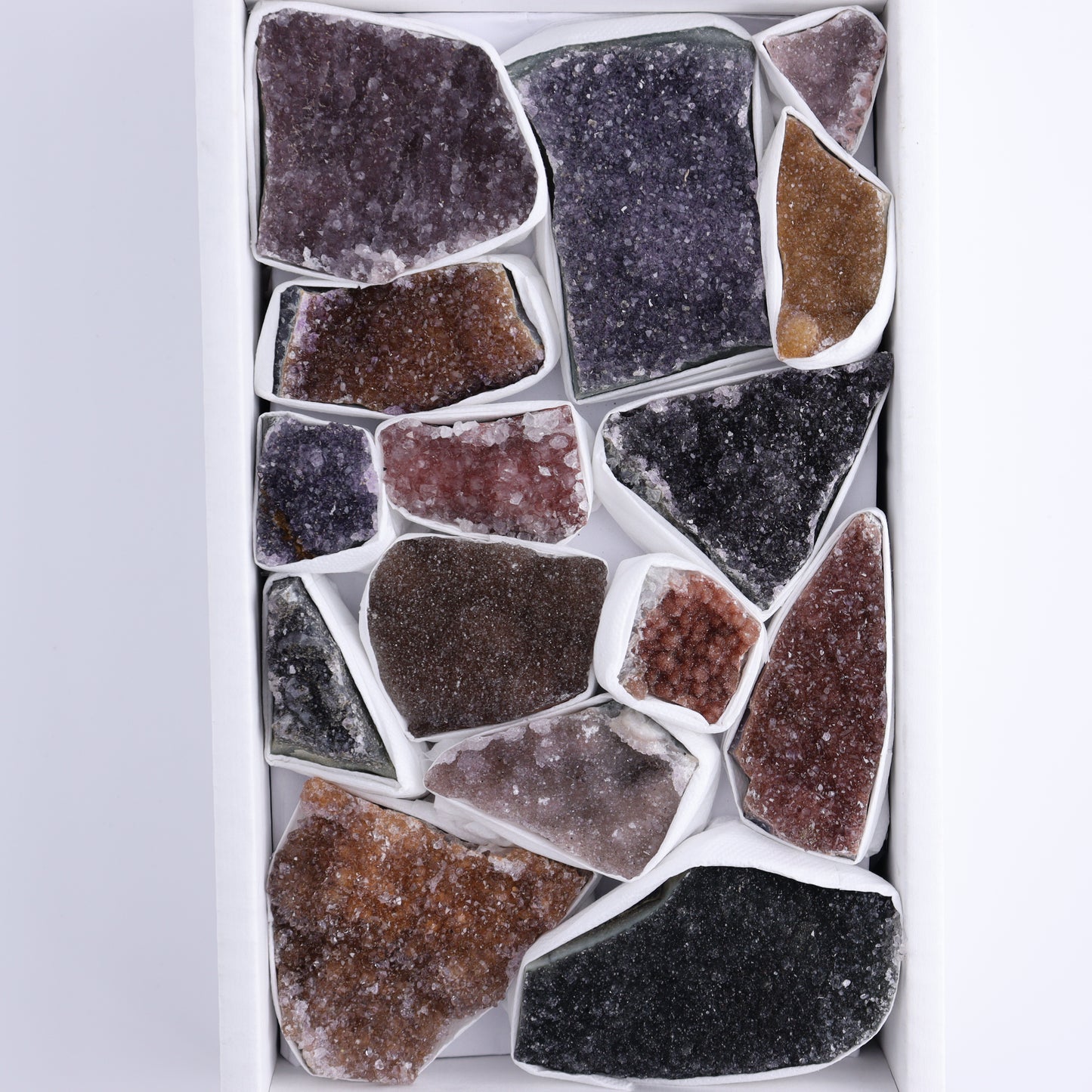 Uruguay Rainbow Amethyst Clusters Flat of 15