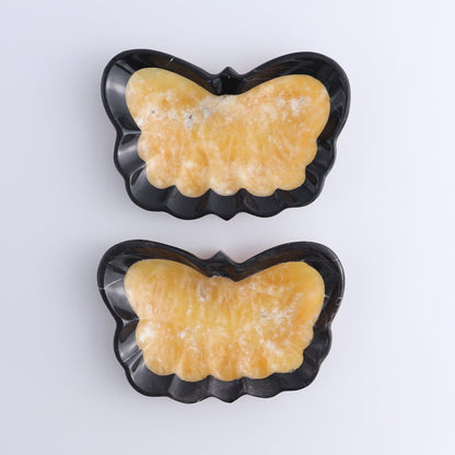 One Butterfly Bowl Mexican Onyx/Calcite Orange with Black Marble Polished Edge