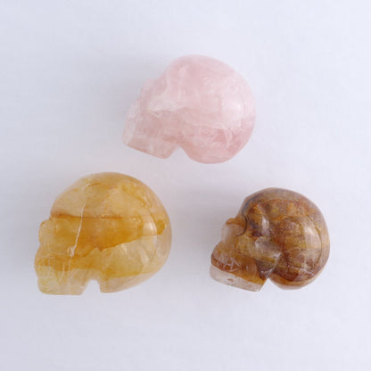 Golden Healer Skulls Set of 2 & 1 Rose Quartz Skull