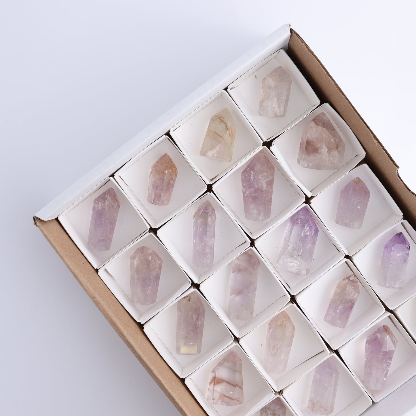Powellite Amethyst UV Reactive Towers Set of 20 - Expert Wholesale and Supplier of Wholesale Crystals & Bulk Gemstones, ["Amethyst","Powellite"]