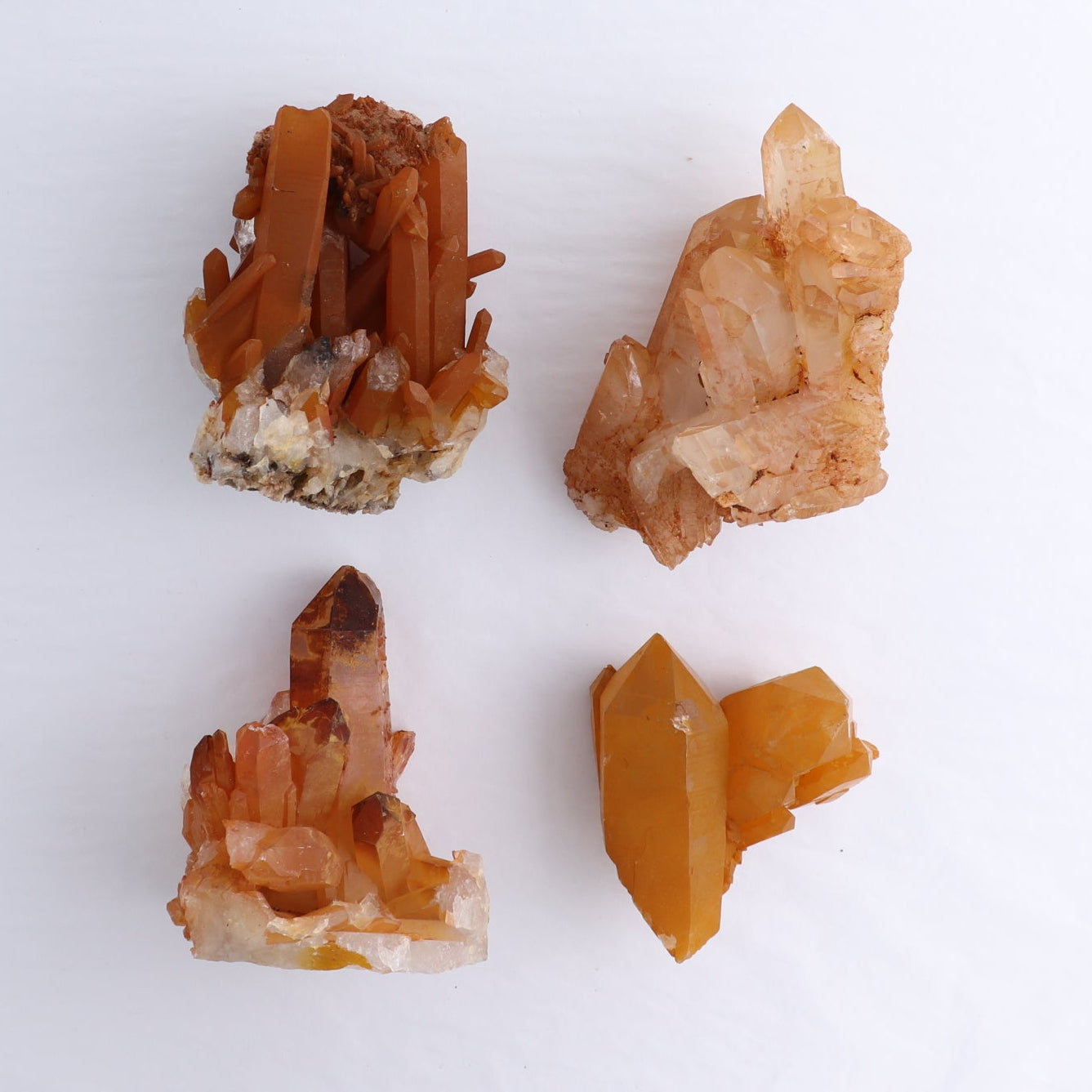 Tangerine Quartz Clusters Set of 4