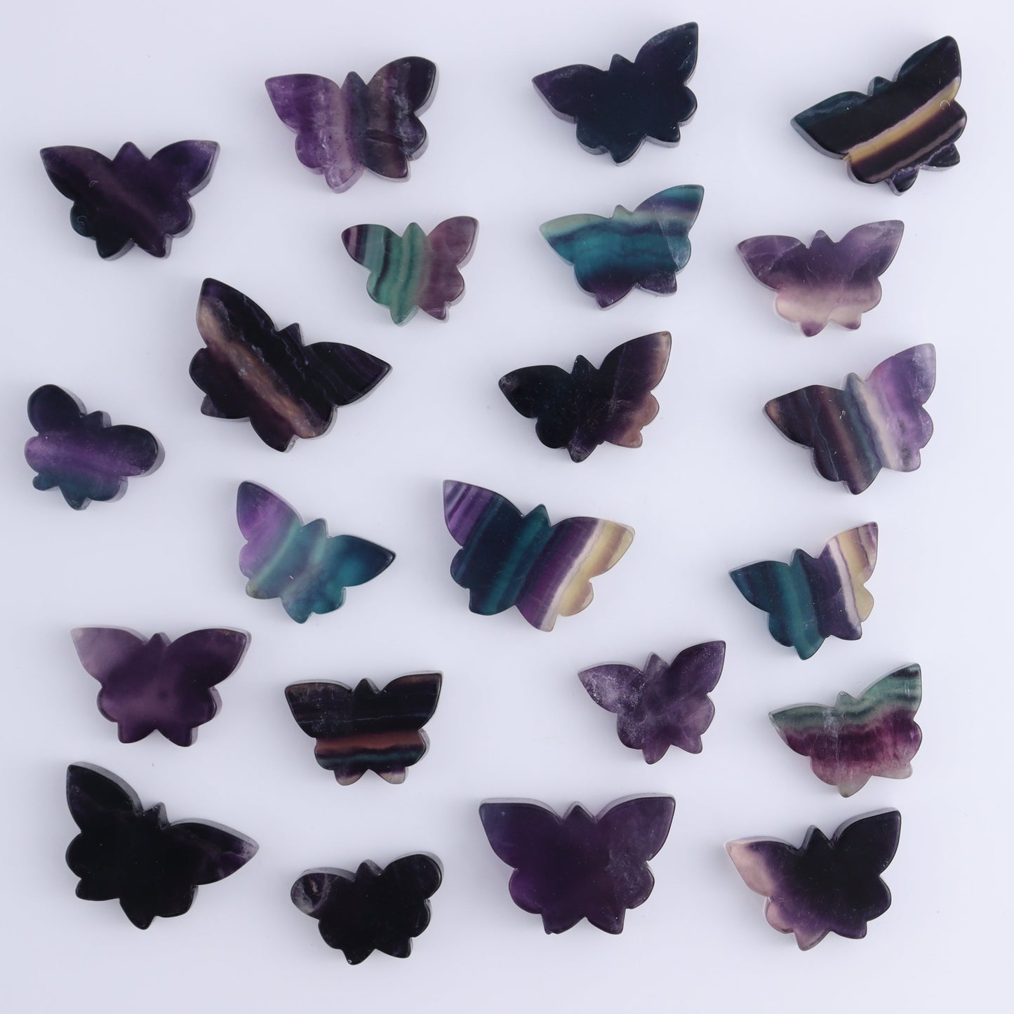 Fluorite Butterflies Set of 22 - Expert Wholesale and Supplier of Wholesale Crystals & Bulk Gemstones, ["Butteflies","Fluorite"]