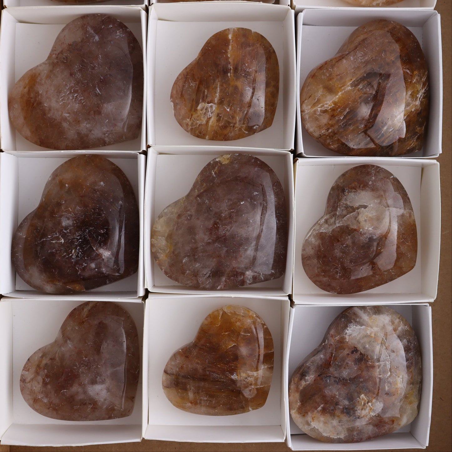 Golden Healer Hearts Set of 12 - Expert Wholesale and Supplier of Wholesale Crystals & Bulk Gemstones, ["Brazil","Golden Healer","Hearts"]