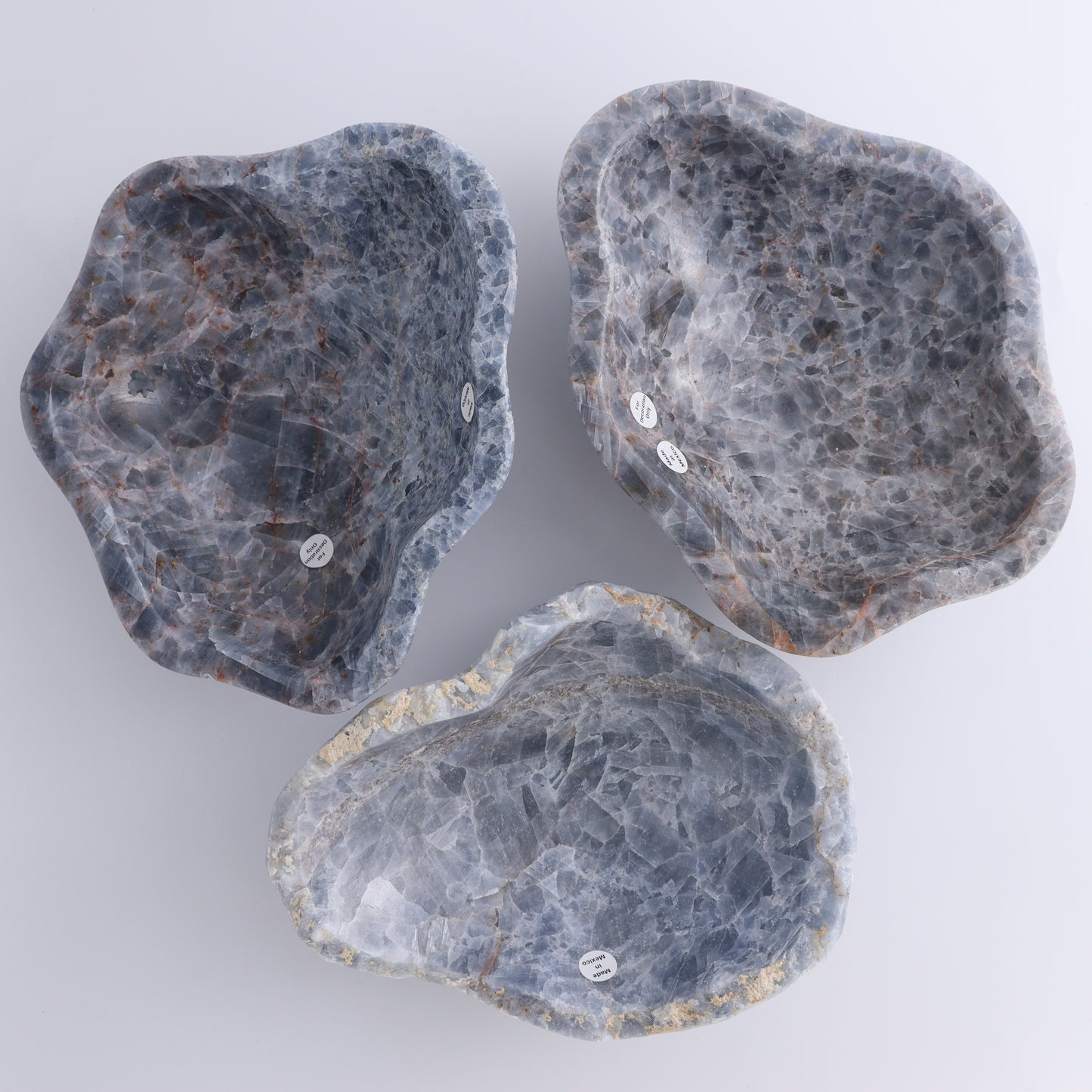 Blue Calcite Bowls Set of 3 - Expert Wholesale and Supplier of Wholesale Crystals & Bulk Gemstones, ["Blue Calcite","bowl","Bowls","Calcite","Mexico"]