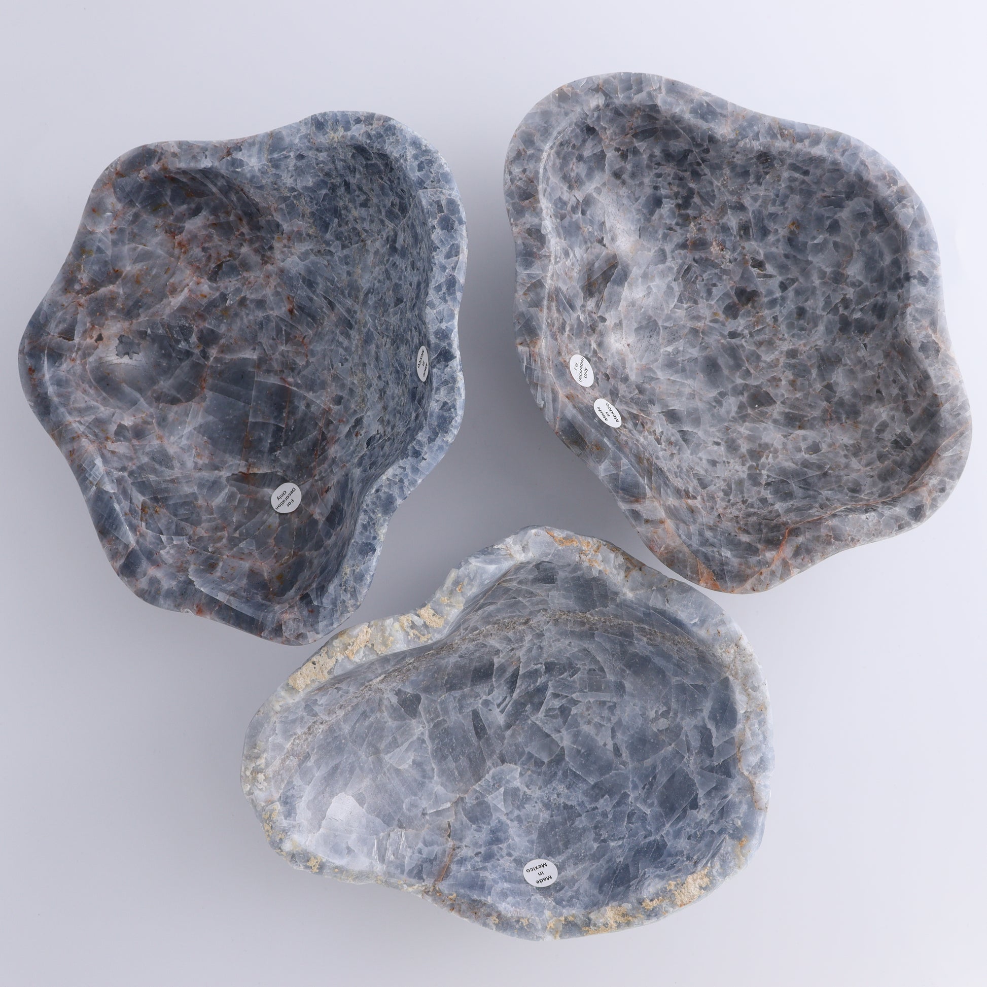 Blue Calcite Bowls Set of 3 - Expert Wholesale and Supplier of Wholesale Crystals & Bulk Gemstones, ["Blue Calcite","bowl","Bowls","Calcite","Mexico"]