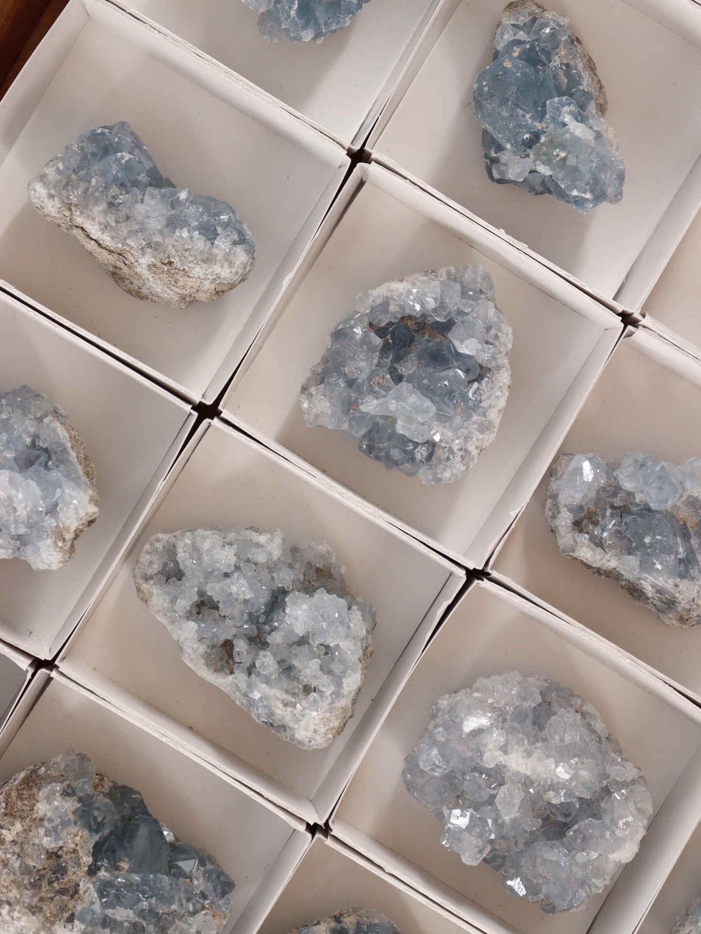 Celestite Clusters Set of 24 - Expert Wholesale and Supplier of Wholesale Crystals & Bulk Gemstones, []