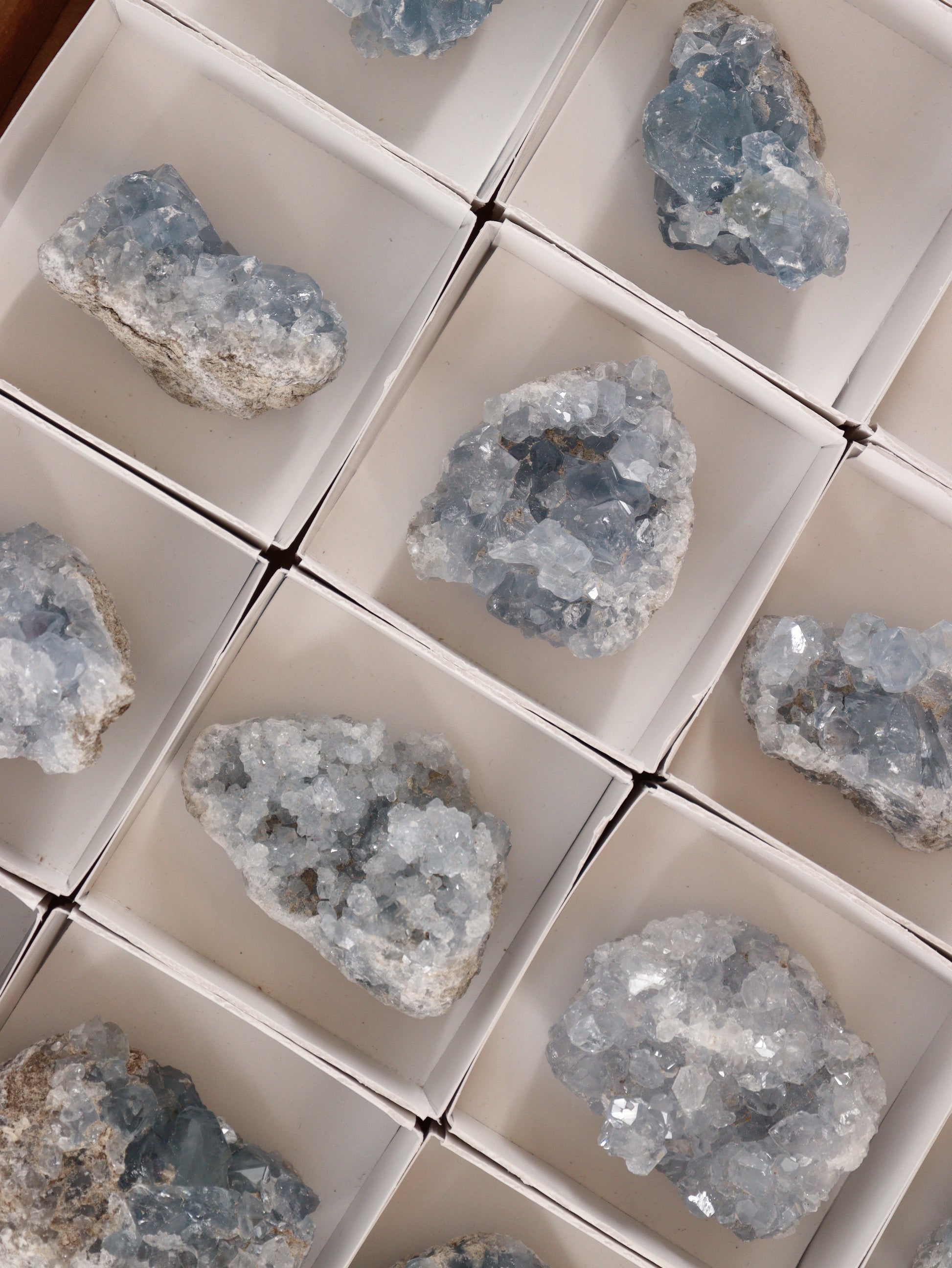 Celestite Clusters Set of 24 - Expert Wholesale and Supplier of Wholesale Crystals & Bulk Gemstones, []