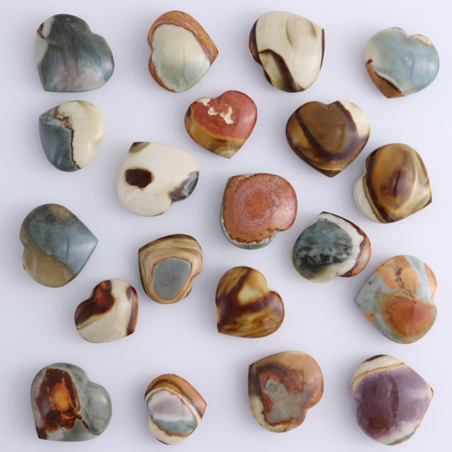 Polychrome Jasper Hearts Set of 20 Pieces - Expert Wholesale and Supplier of Wholesale Crystals & Bulk Gemstones, ["Hearts","Madagascar","Polychrome Jasper"]