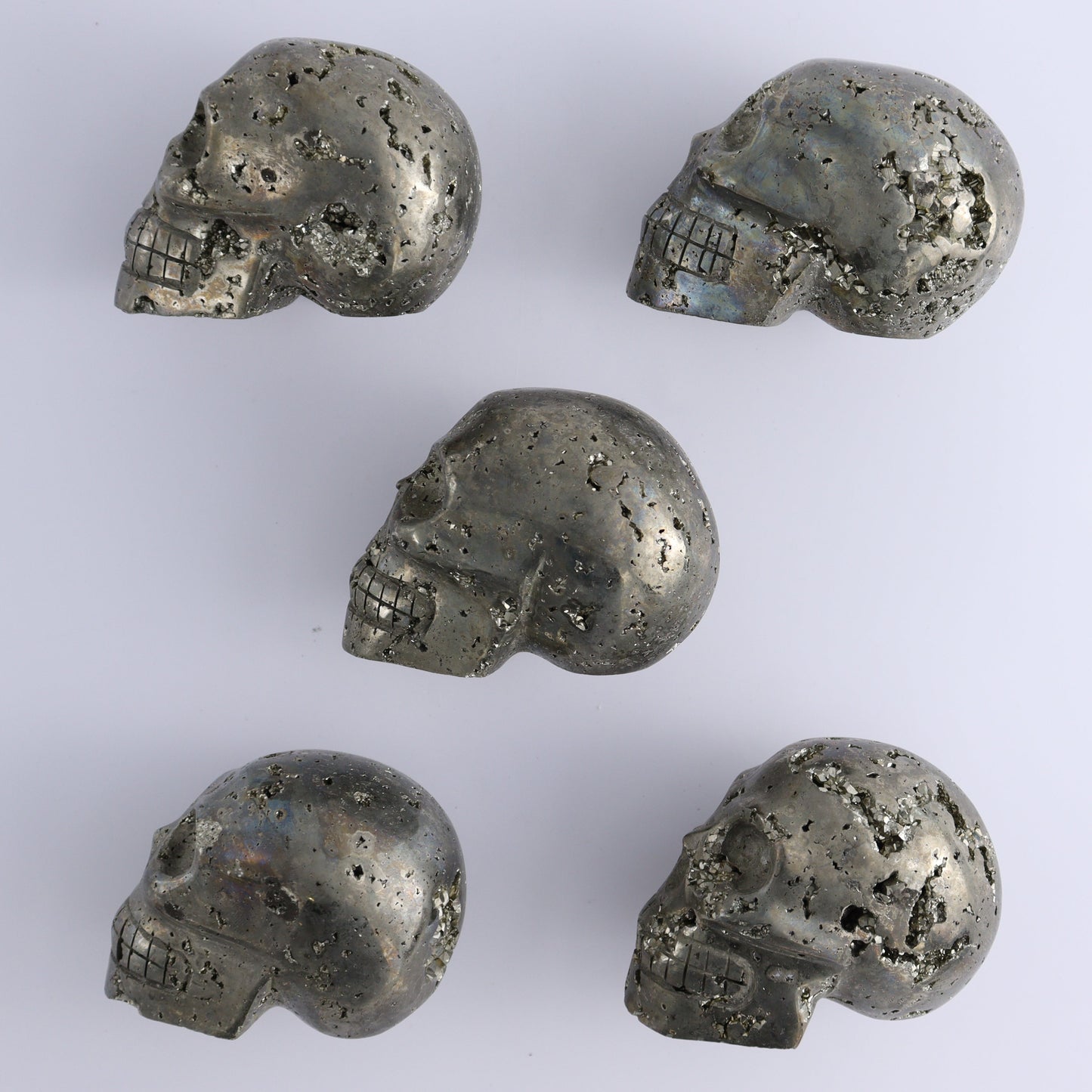 Pyrite Skulls Set of 5 - Expert Wholesale and Supplier of Wholesale Crystals & Bulk Gemstones, ["Hearts","Peru","Pyrite"]