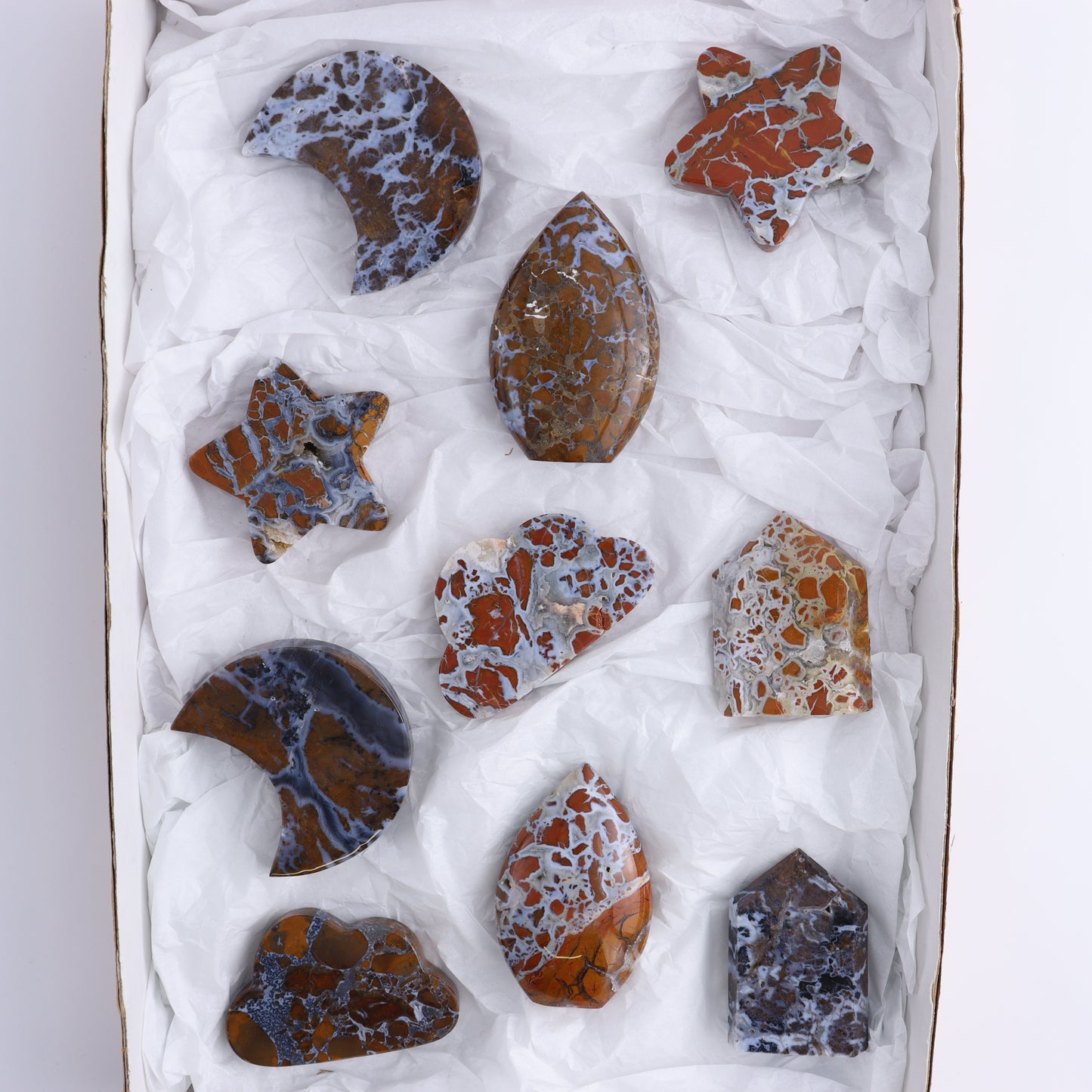 Brecciated Jasper Moons, Stars, Towers, Clouds, and Flames Set of 10 - Expert Wholesale and Supplier of Wholesale Crystals & Bulk Gemstones, ["Brecciated Jasper","Clouds","flames","Indonesia","moons","stars","Towers"]