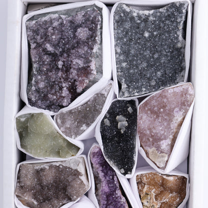 Uruguay Rainbow Amethyst Clusters Flat of 13 - Expert Wholesale and Supplier of Wholesale Crystals & Bulk Gemstones, ["Amethyst","Clusters","Rainbow Amethyst","Sugar Rainbow Amethyst","Uruguay"]