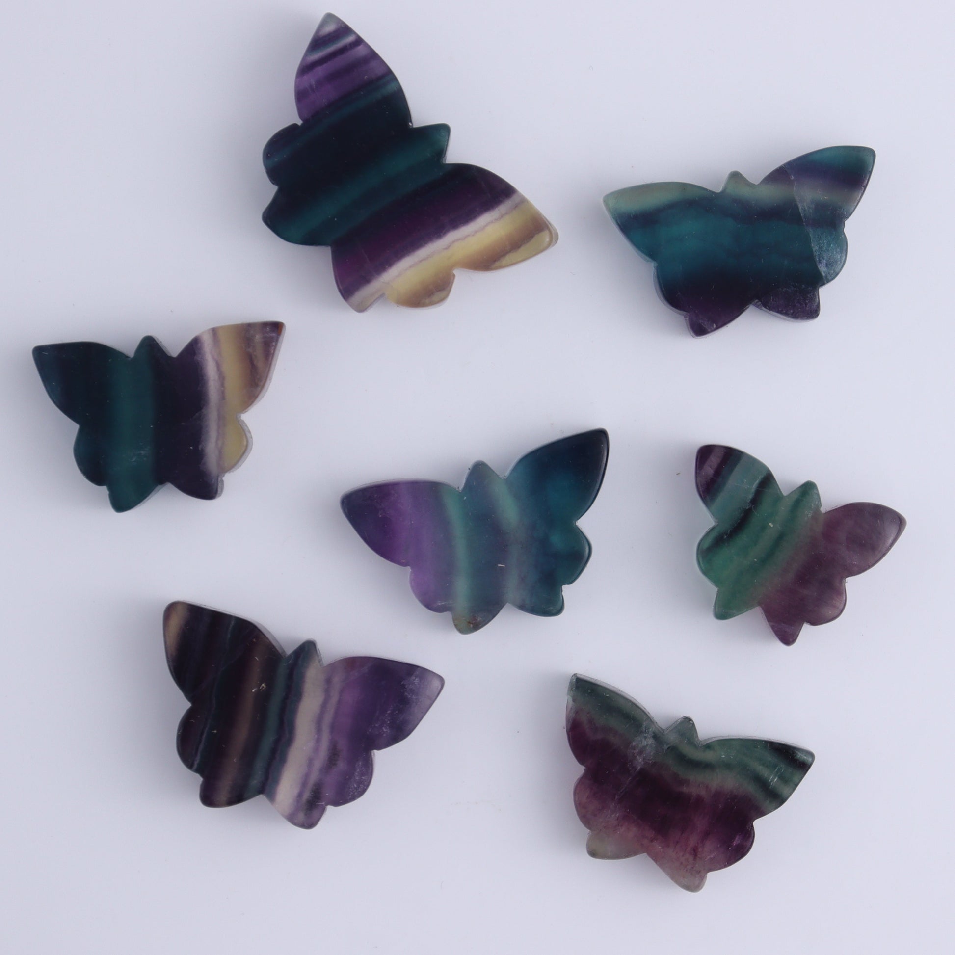 Fluorite Butterflies Set of 22 - Expert Wholesale and Supplier of Wholesale Crystals & Bulk Gemstones, ["Butteflies","Fluorite"]