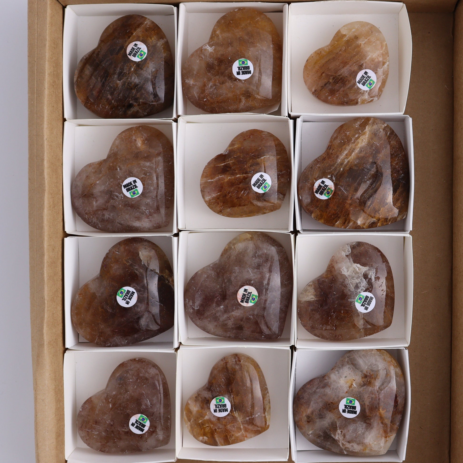 Golden Healer Hearts Set of 12 - Expert Wholesale and Supplier of Wholesale Crystals & Bulk Gemstones, ["Brazil","Golden Healer","Hearts"]
