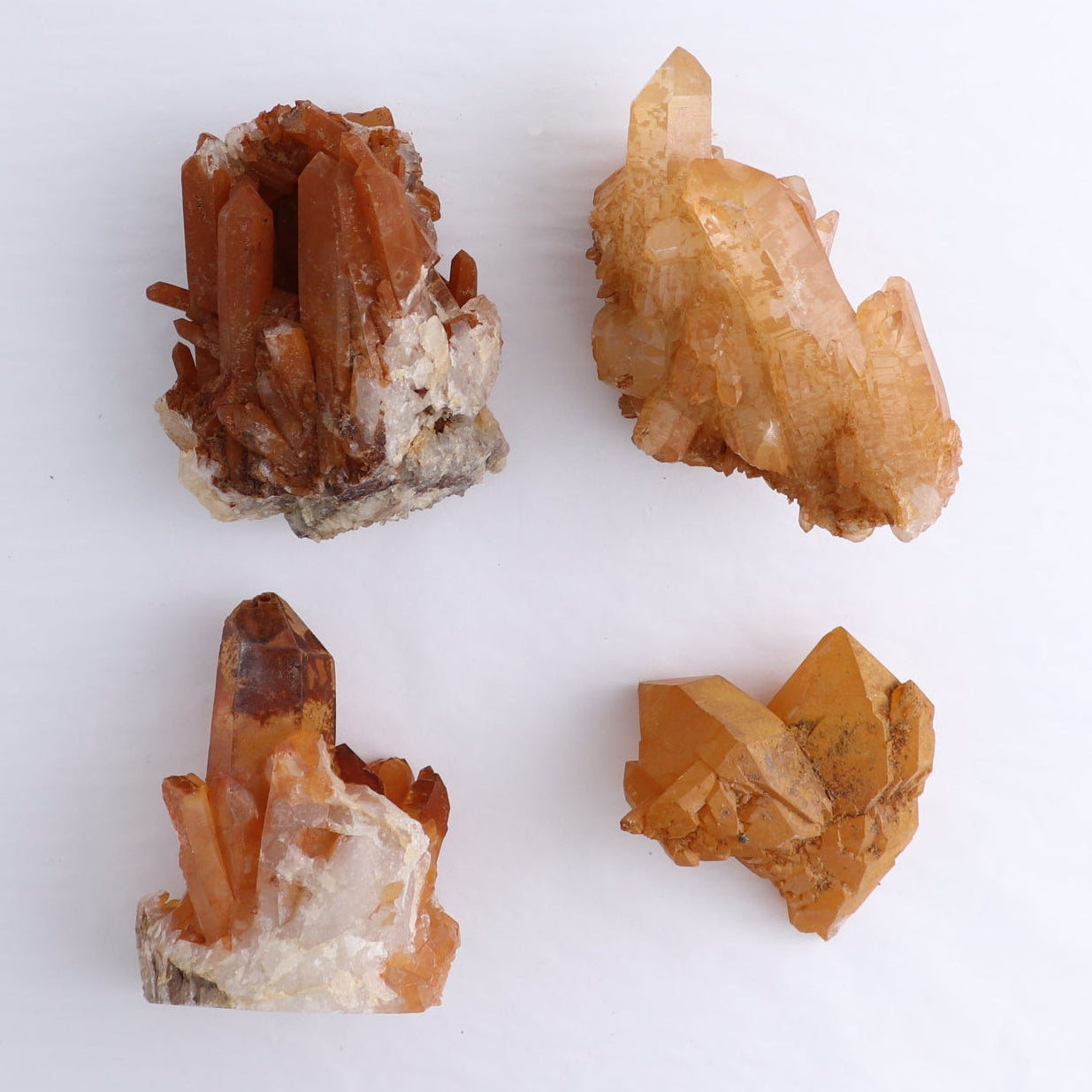 Tangerine Quartz Clusters Set of 4