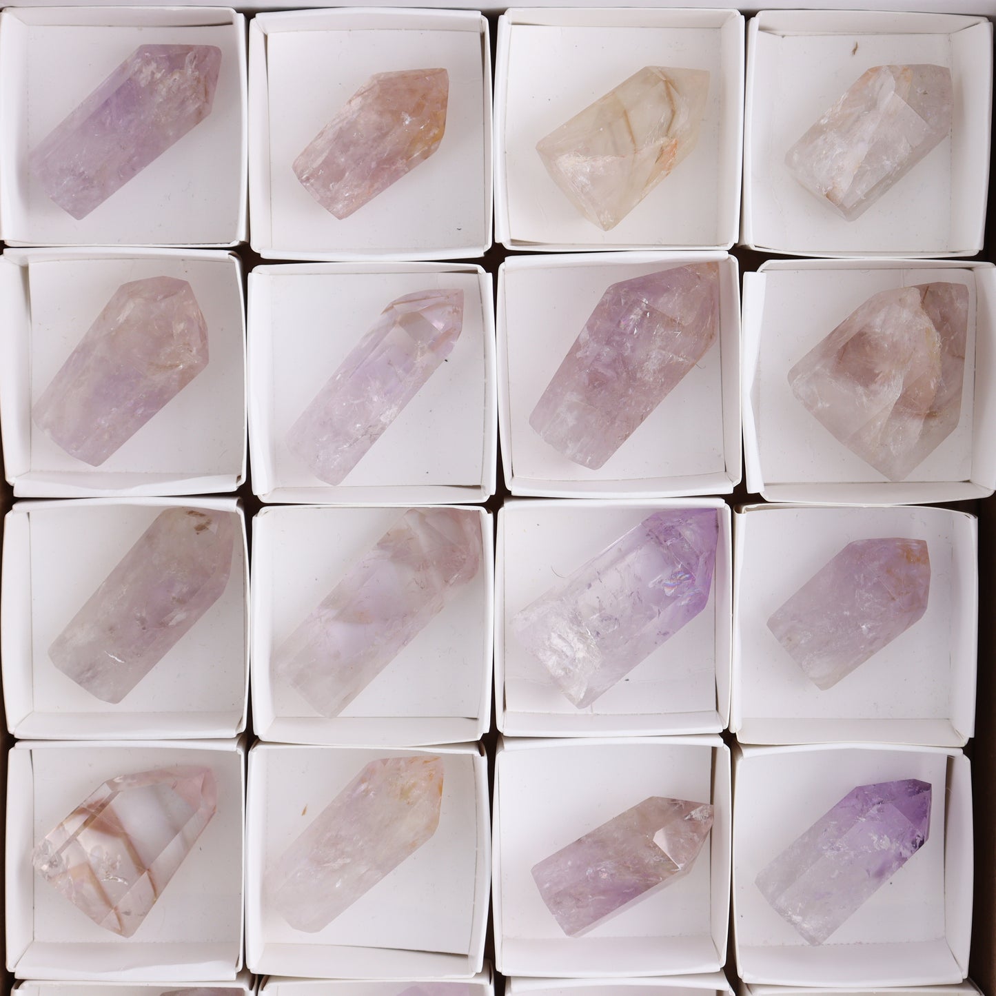 Powellite Amethyst UV Reactive Towers Set of 20 - Expert Wholesale and Supplier of Wholesale Crystals & Bulk Gemstones, ["Amethyst","Powellite"]