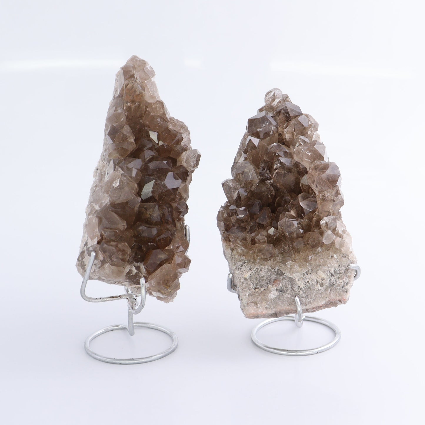 Smoky Quartz Clusters with Stand Set of 2 - Expert Wholesale and Supplier of Wholesale Crystals & Bulk Gemstones, ["cluster","Clusters","Quartz","Smoky Quartz"]