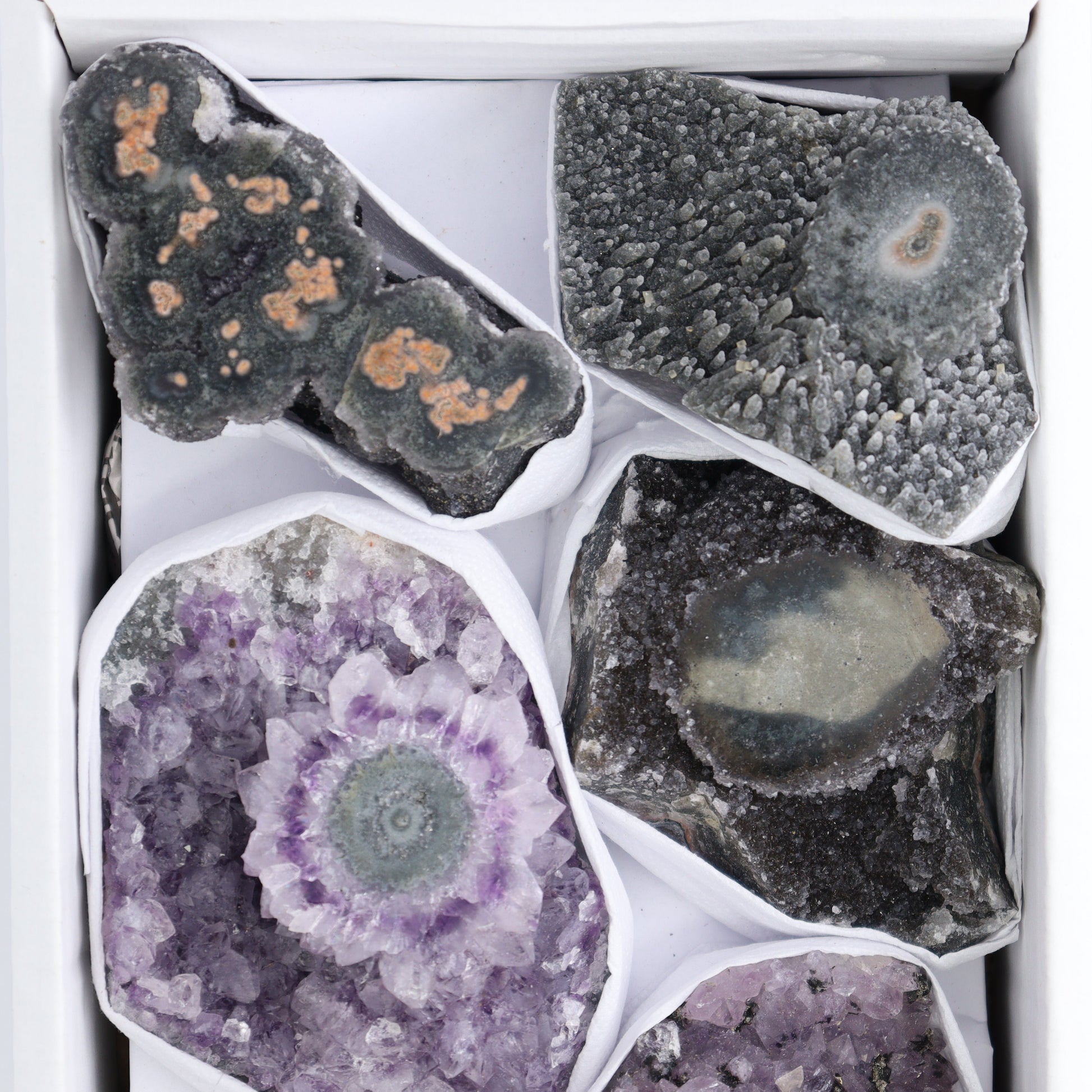 Uruguay Amethyst Clusters with "Eyes" Flat of 7 - Expert Wholesale and Supplier of Wholesale Crystals & Bulk Gemstones, ["Amethyst","Amethyst Eyes","Clusters","Uruguay"]