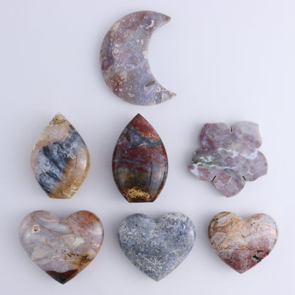 Maligano Jasper Mixed Carvings Set of 7 - Expert Wholesale and Supplier of Wholesale Crystals & Bulk Gemstones, ["Flower","Freeform","Freeforms","Hearts","Indonesia","Maligno Jasper","moons"]