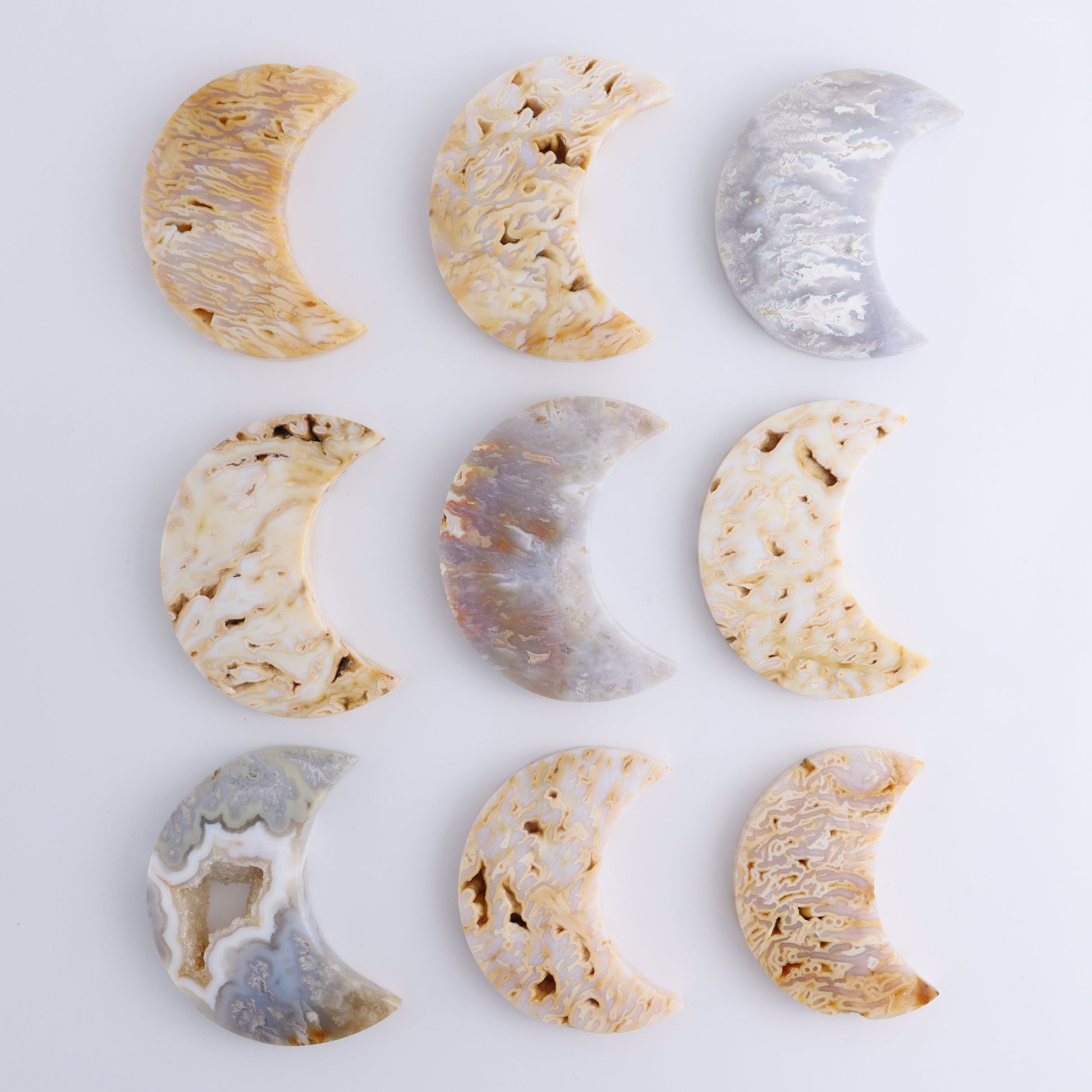 Agate Moons Set of 9 - Expert Wholesale and Supplier of Wholesale Crystals & Bulk Gemstones, ["Agate","moons"]