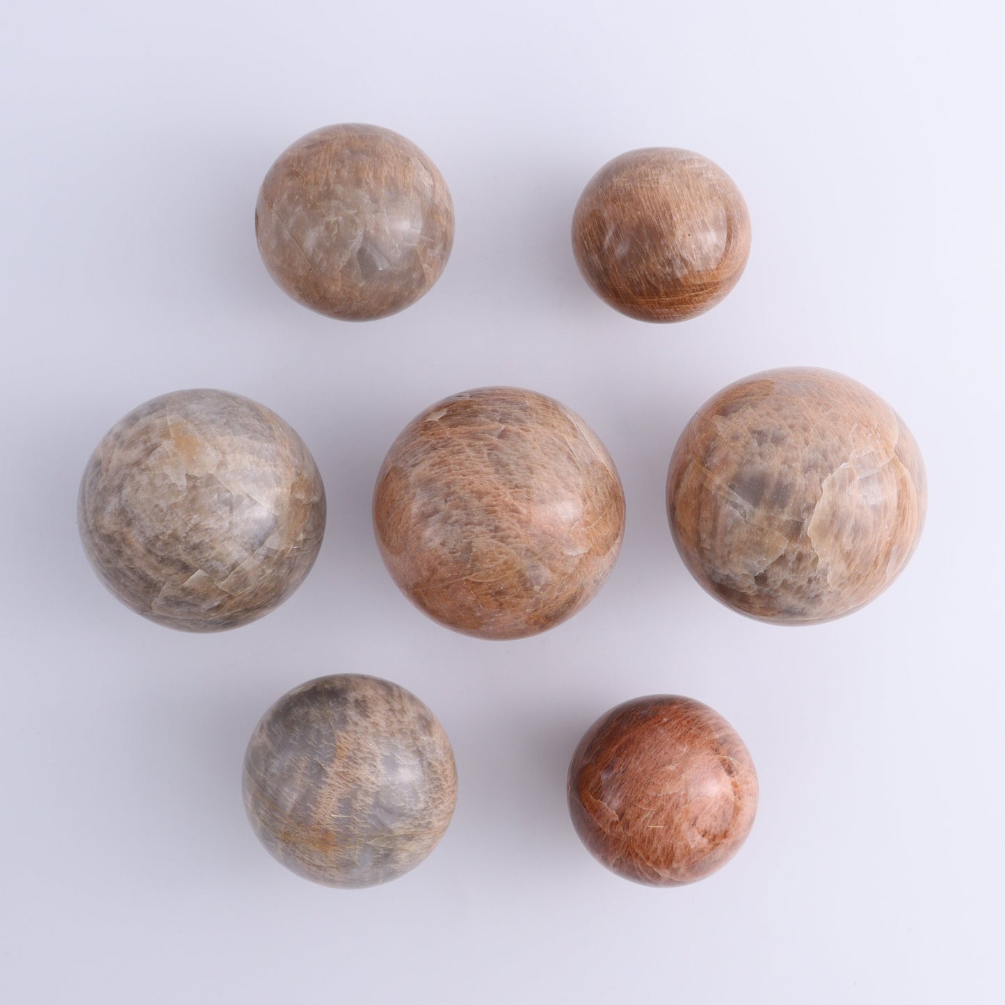 Peach Moonstone Spheres Set of 7
