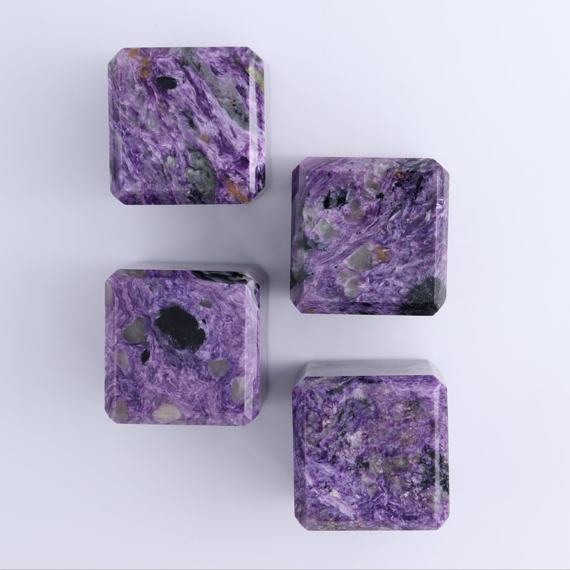 Charoite Cubes Set of 4 - Expert Wholesale and Supplier of Wholesale Crystals & Bulk Gemstones, ["Charoite","Cubes","Russia"]
