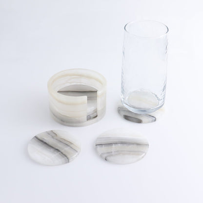 Coaster Set Mexican Onyx/Calcite White & Grey