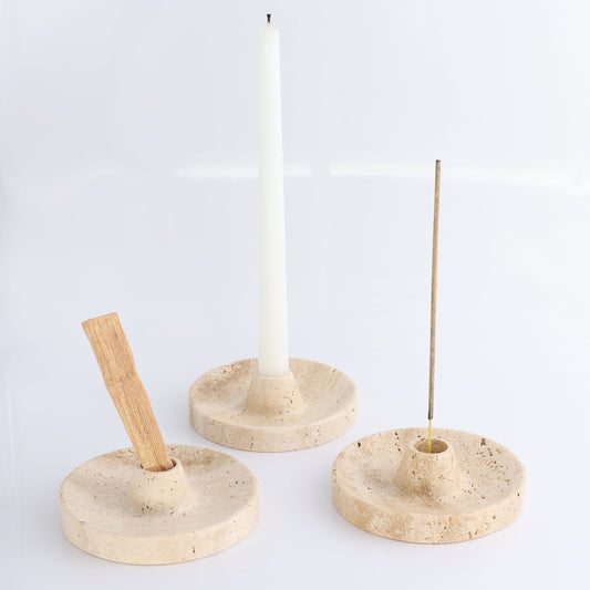 One Travertine Palo Santo/Incense/Candle Holder - Expert Wholesale and Supplier of Wholesale Crystals & Bulk Gemstones, ["Candle Holder","Catalog Onyx","Incense holders","Mexico","Palo Santo Holder","Travertine"]