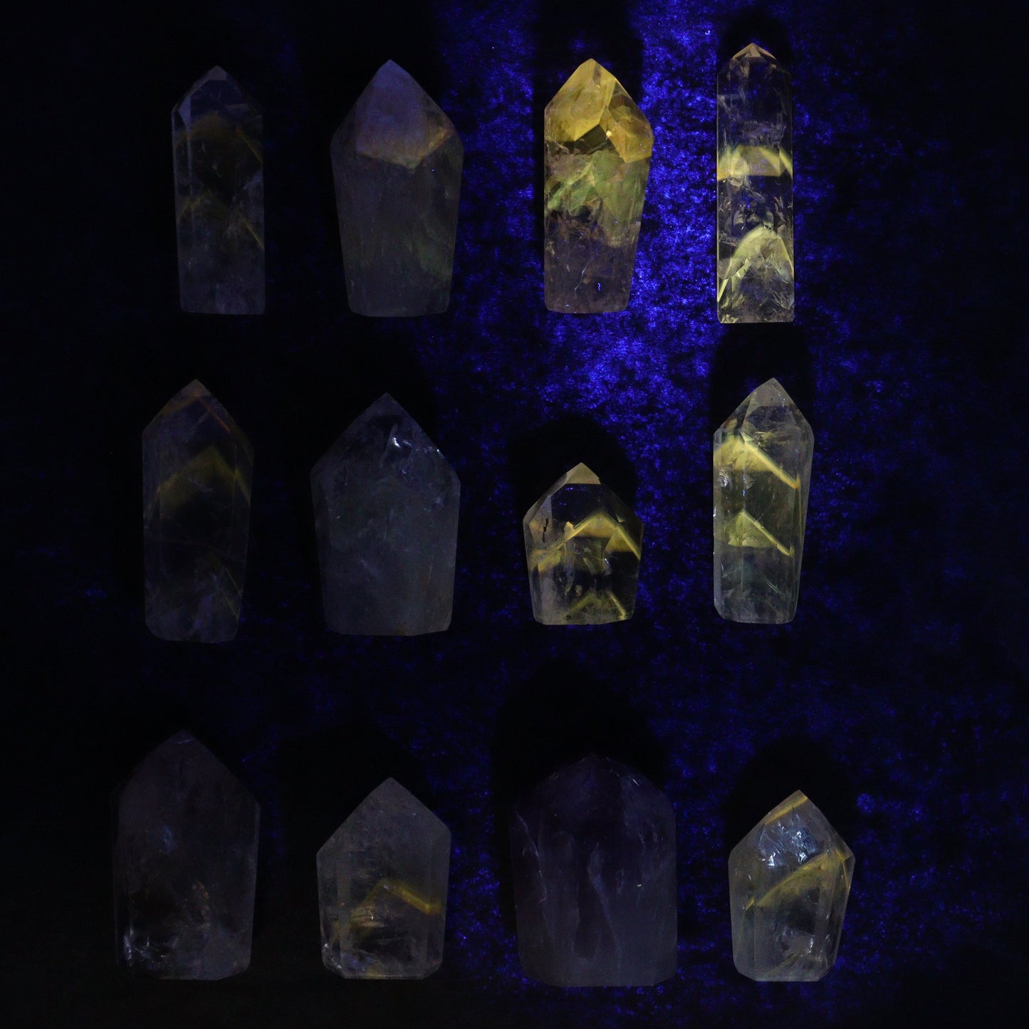 Powellite Amethyst UV Reactive Towers Set of 30 - Expert Wholesale and Supplier of Wholesale Crystals & Bulk Gemstones, ["Amethyst","Powellite"]
