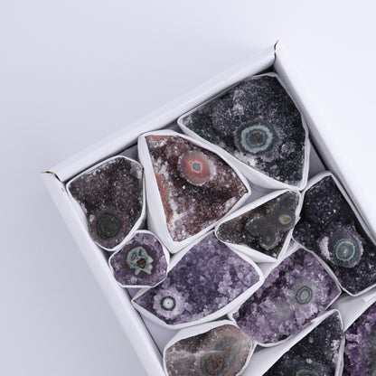 Uruguay Amethyst Clusters with "Eyes" Flat of 13 - Expert Wholesale and Supplier of Wholesale Crystals & Bulk Gemstones, ["Amethyst","Clusters","Eyes Amethyst","Uruguay"]
