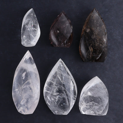 Imperfect Clear and Smoky Quartz Flames Set of 6 - Expert Wholesale and Supplier of Wholesale Crystals & Bulk Gemstones, ["Brazil","Clear Quartz","flames","Quartz","Smoky Quartz"]
