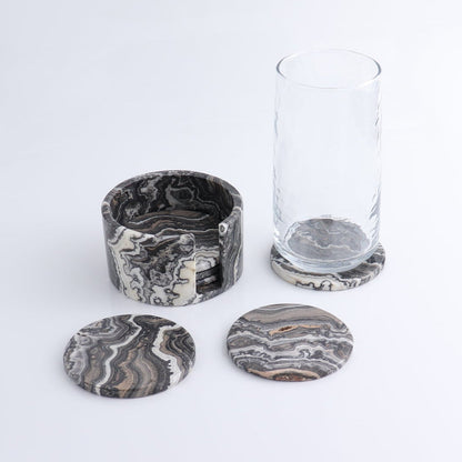 Coaster Set Mexican Onyx/Calcite Black Zebra