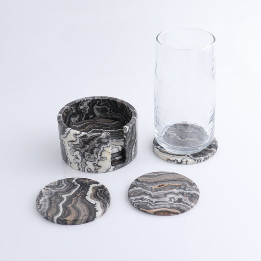 Coaster Set Mexican Onyx/Calcite Black Zebra