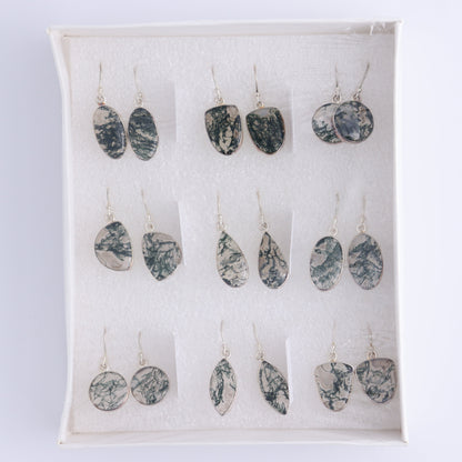Moss Agate Earrings Pairs of 9 - Expert Wholesale and Supplier of Wholesale Crystals & Bulk Gemstones, ["close_50","earrings","India","Moss Agate","sterling silver"]