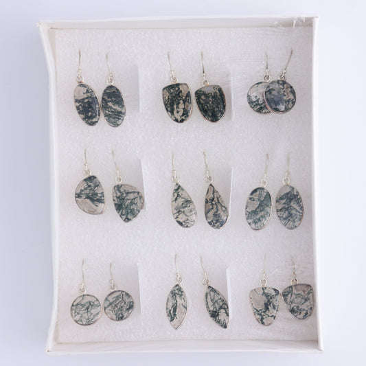 Moss Agate Earrings Pairs of 9 - Expert Wholesale and Supplier of Wholesale Crystals & Bulk Gemstones, ["close_50","earrings","India","Moss Agate","sterling silver"]