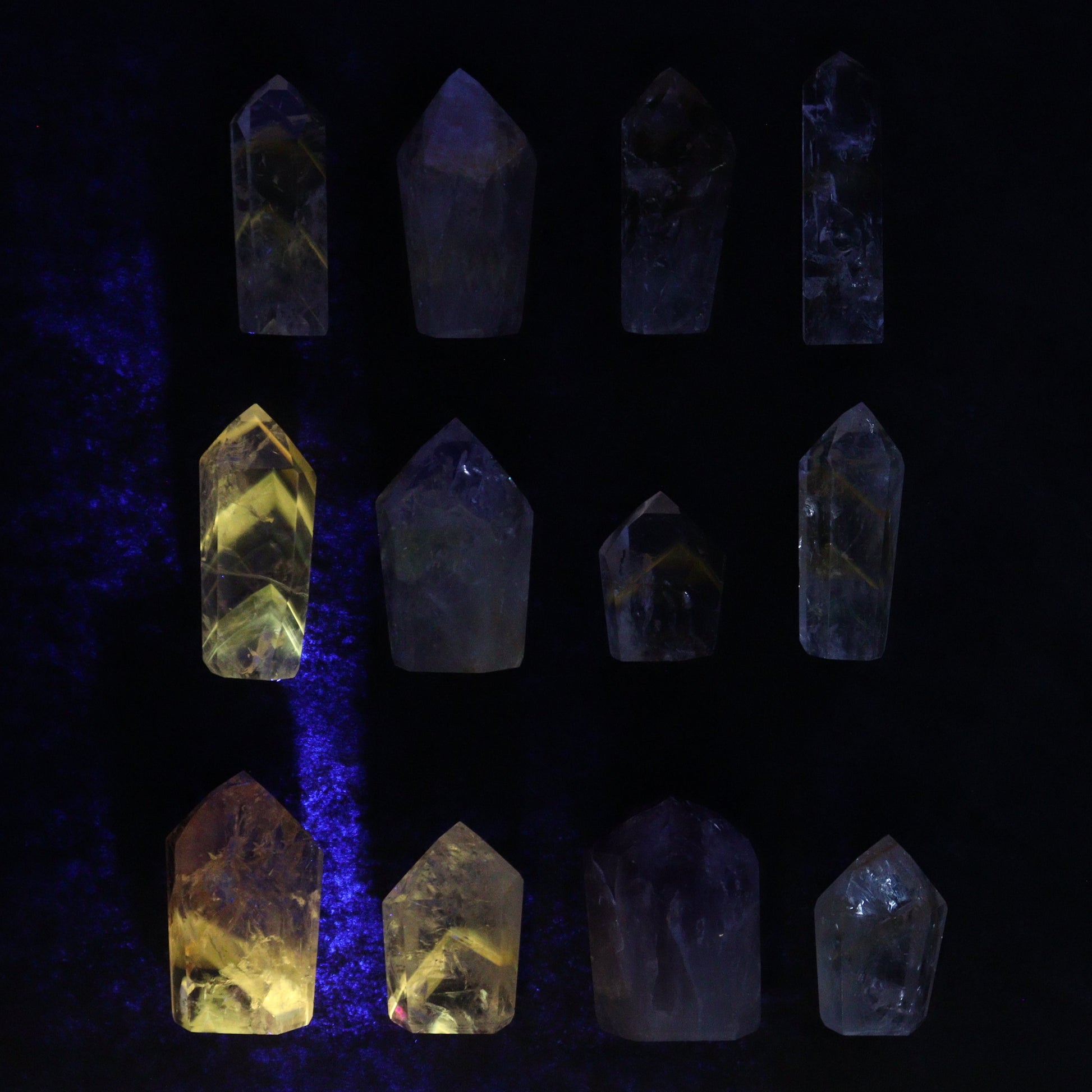 Powellite Amethyst UV Reactive Towers Set of 30 - Expert Wholesale and Supplier of Wholesale Crystals & Bulk Gemstones, ["Amethyst","Powellite"]