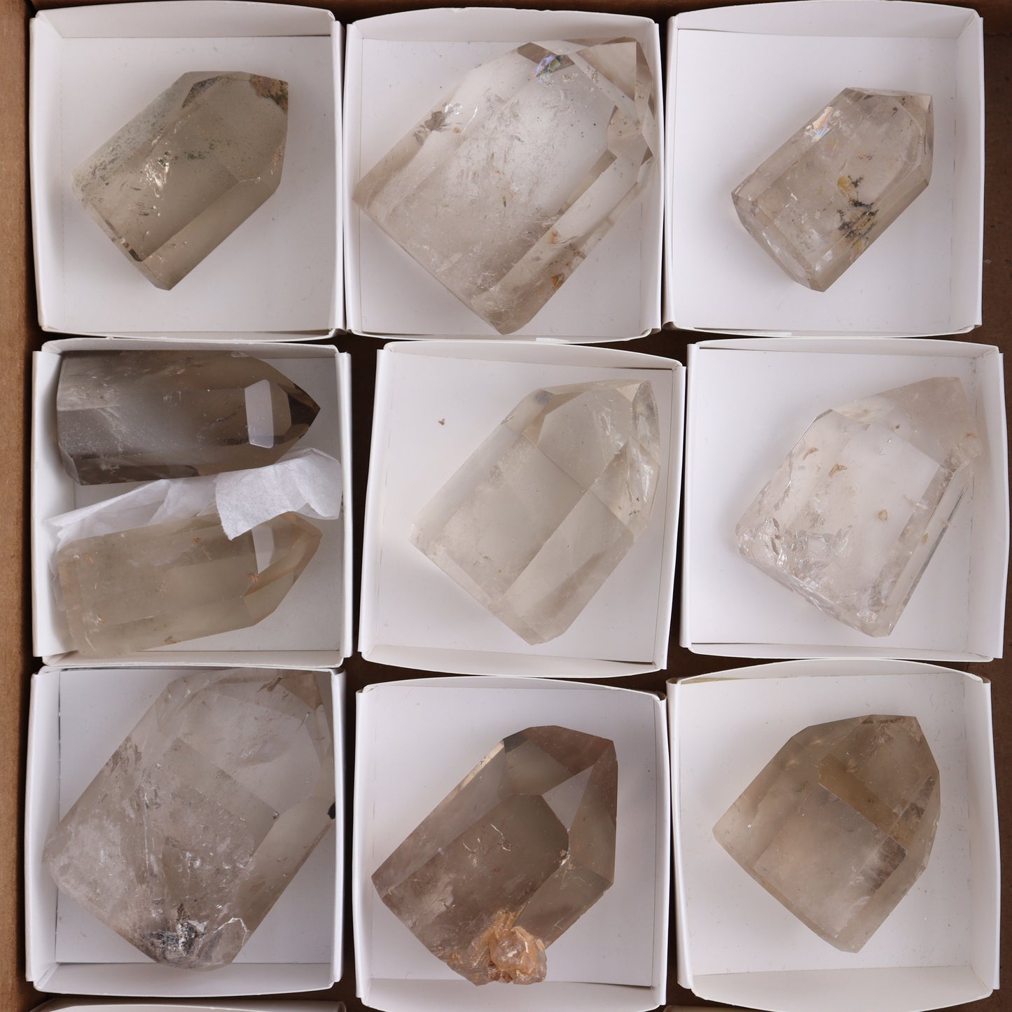 Smoky Quartz Towers Set of 13 - Expert Wholesale and Supplier of Wholesale Crystals & Bulk Gemstones, ["Points","Quartz","Smoky Quartz","Towers"]