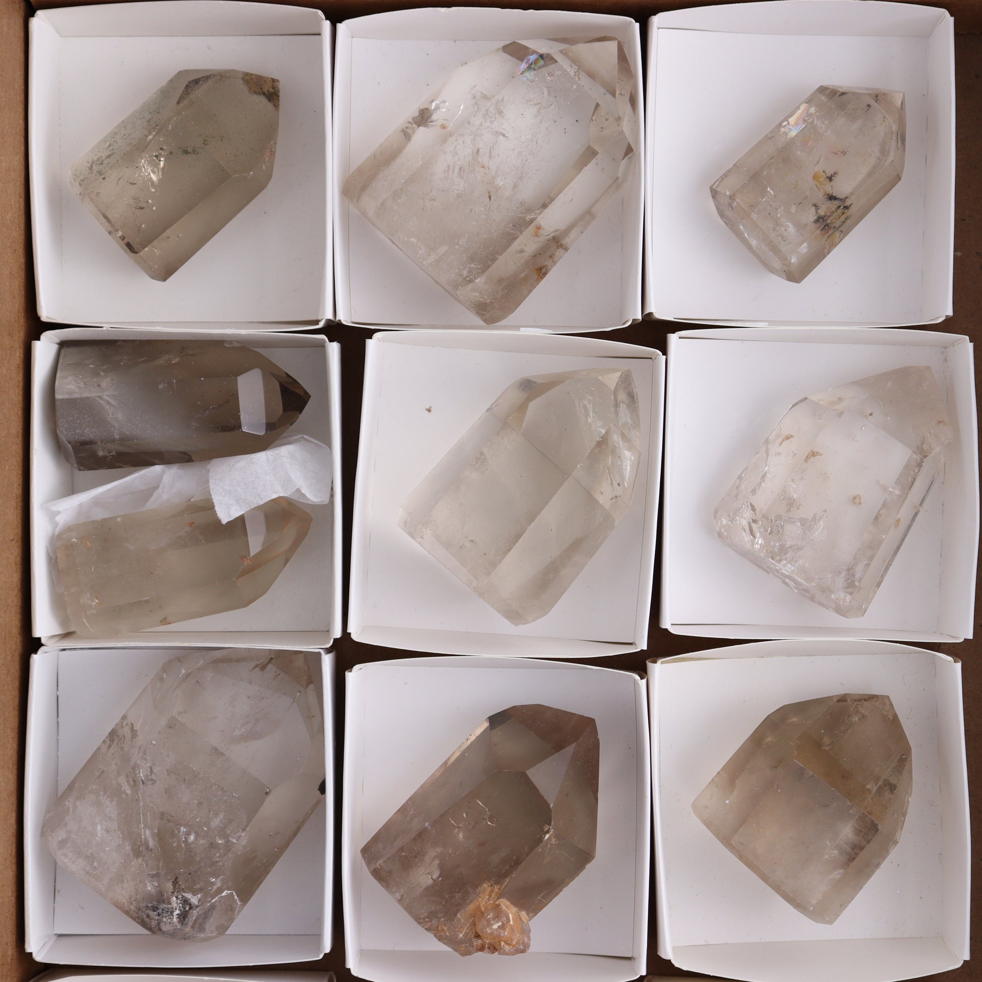 Smoky Quartz Towers Set of 13 - Expert Wholesale and Supplier of Wholesale Crystals & Bulk Gemstones, ["Points","Quartz","Smoky Quartz","Towers"]