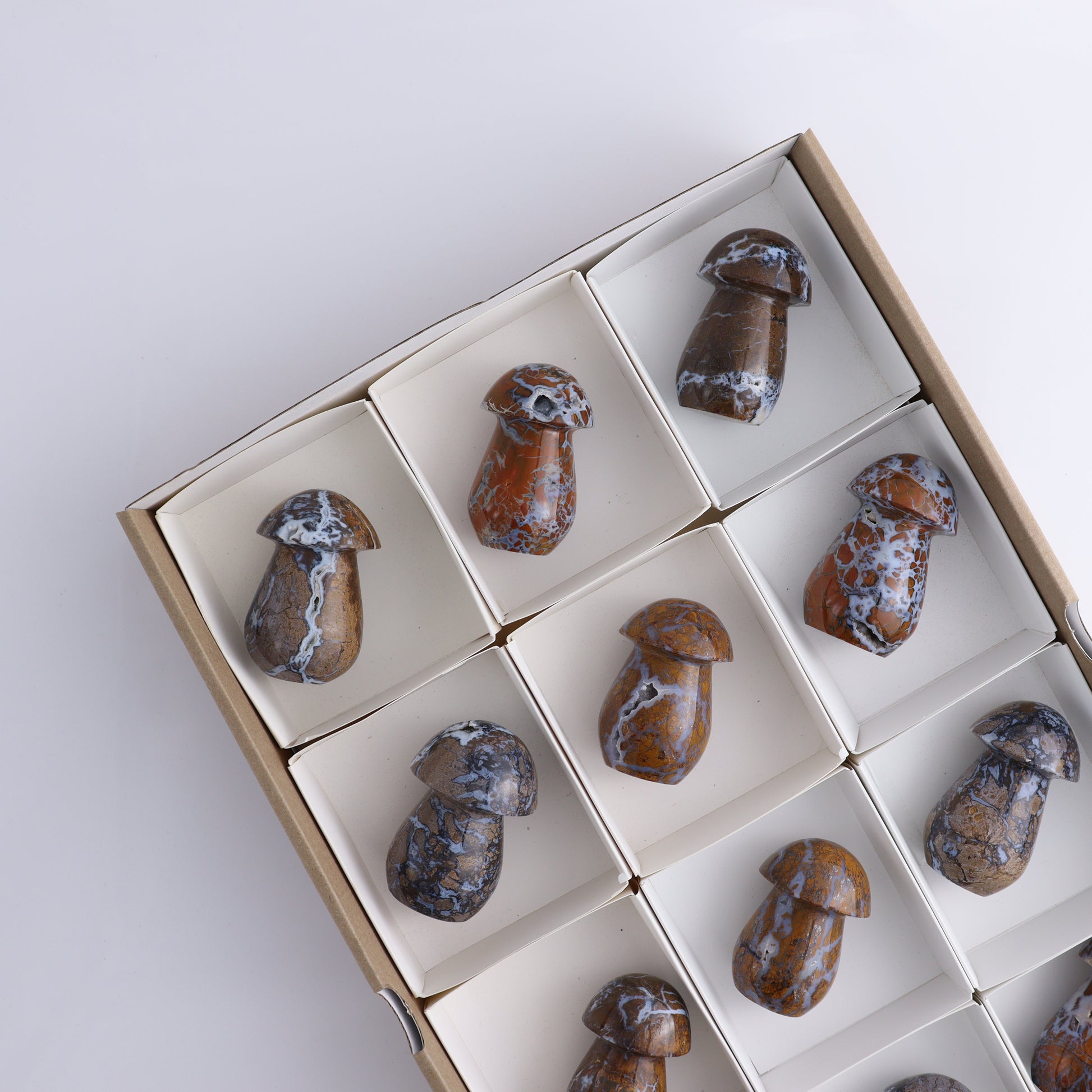 Brecciated Jasper Mushrooms Set of 12 - Expert Wholesale and Supplier of Wholesale Crystals & Bulk Gemstones, ["Brecciated Jasper","Indonesia","Mushrooms"]