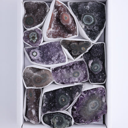 Uruguay Amethyst Clusters with "Eyes" Flat of 13 - Expert Wholesale and Supplier of Wholesale Crystals & Bulk Gemstones, ["Amethyst","Clusters","Eyes Amethyst","Uruguay"]