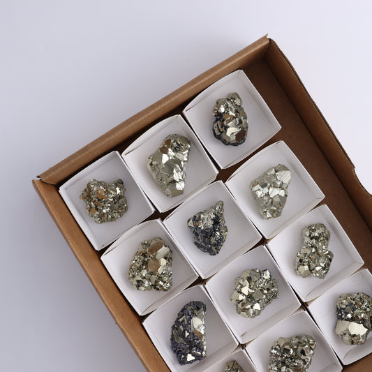 Octahedral Pyrite Clusters Set of 12 - Expert Wholesale and Supplier of Wholesale Crystals & Bulk Gemstones, ["Clusters","Octahedral Pyrite","Peru","Pyrite"]