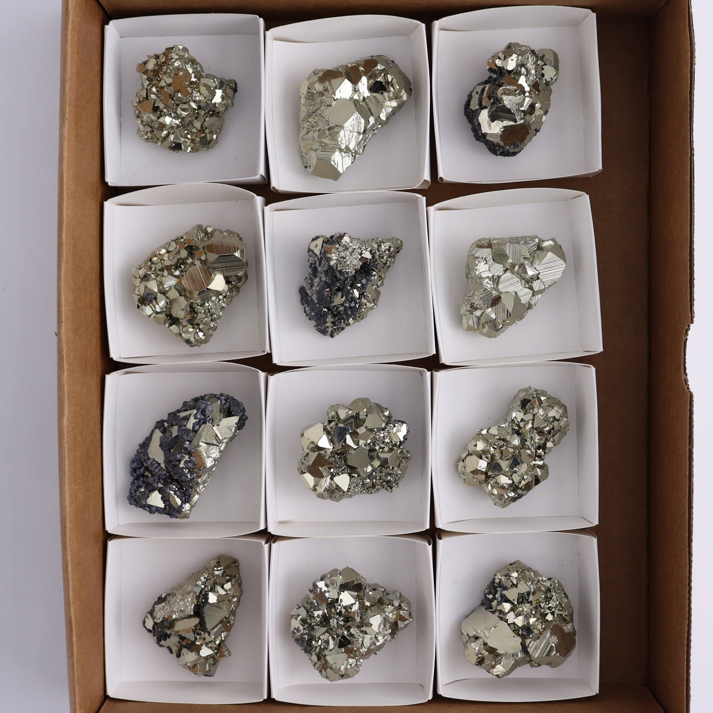 Octahedral Pyrite Clusters Set of 12 - Expert Wholesale and Supplier of Wholesale Crystals & Bulk Gemstones, ["Clusters","Octahedral Pyrite","Peru","Pyrite"]