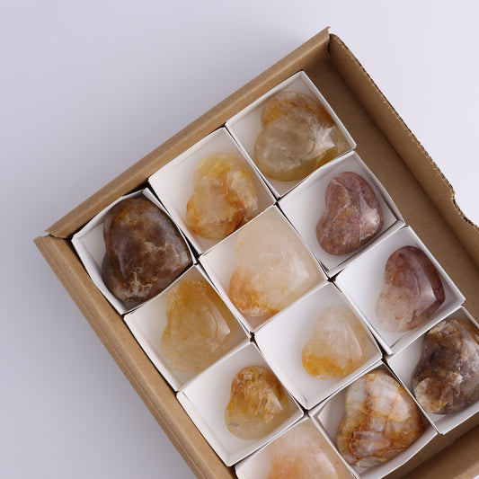 Golden Healer Hearts Set of 12 - Expert Wholesale and Supplier of Wholesale Crystals & Bulk Gemstones, ["Brazil","Golden Healer","Hearts"]